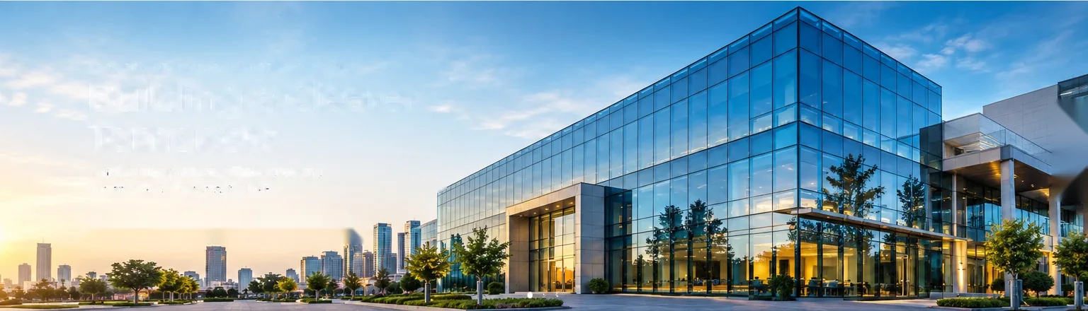 Glass-fronted commercial building at dusk
